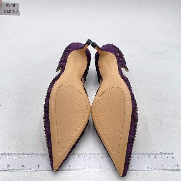 XYD Dark Purple Pointed Toe D'Orsay Kitten Low Heel Rhinestone Stud Wedding Pump - Picture 7 of 8